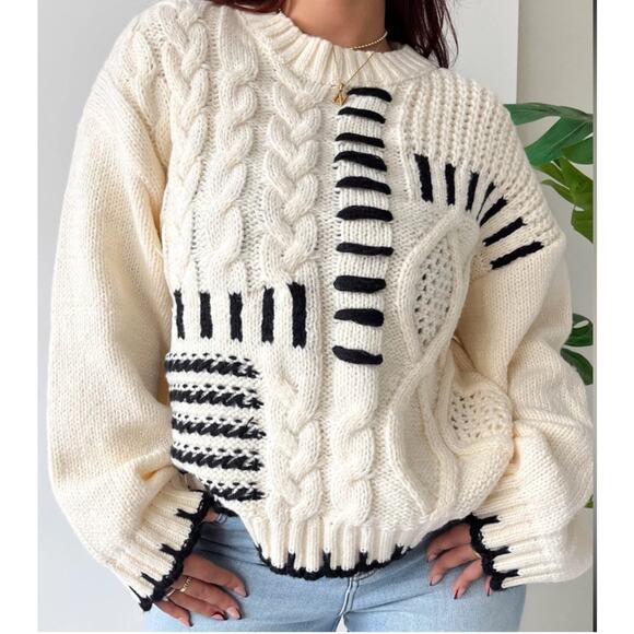 Bibi Cable Knit sweater in Ivory and Black Size M - Picture 1 of 6